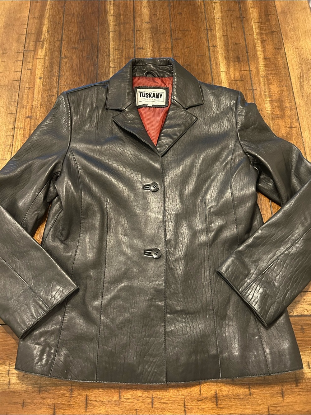 Tuskany Womens XXL Genuine Leather Blazer Jacket Black Y2K Fitted